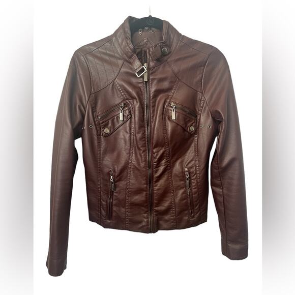 Jou Jou Jackets & Blazers - JOU JOU-WOMENS FAUX LEATHER JACKET BURGUNDY SIZE MEDIUM